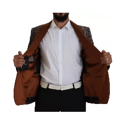 Bronze Monkey Print Silk Slim Jacket Blazer