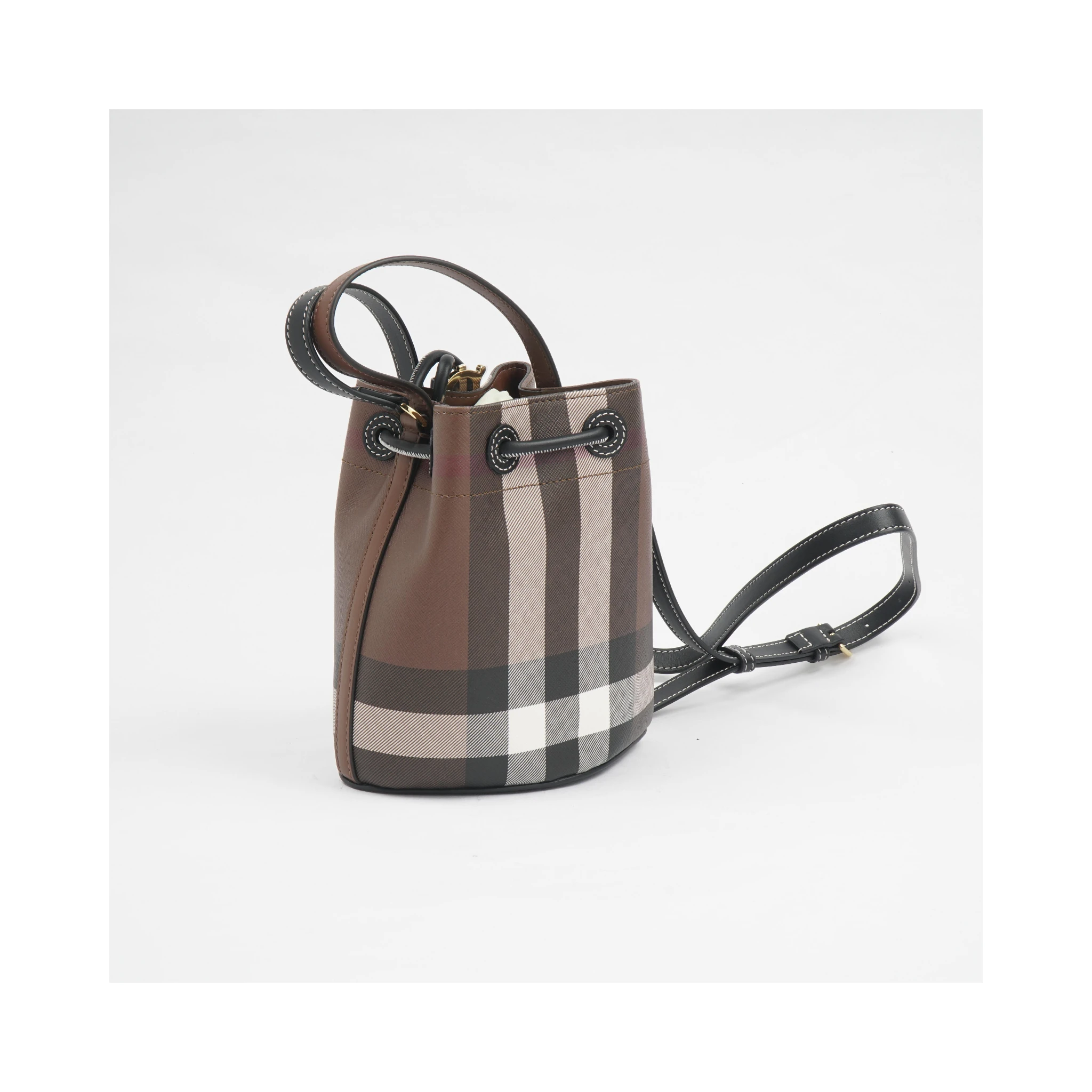 Mini Check Monogram Bucket Bag In Brown