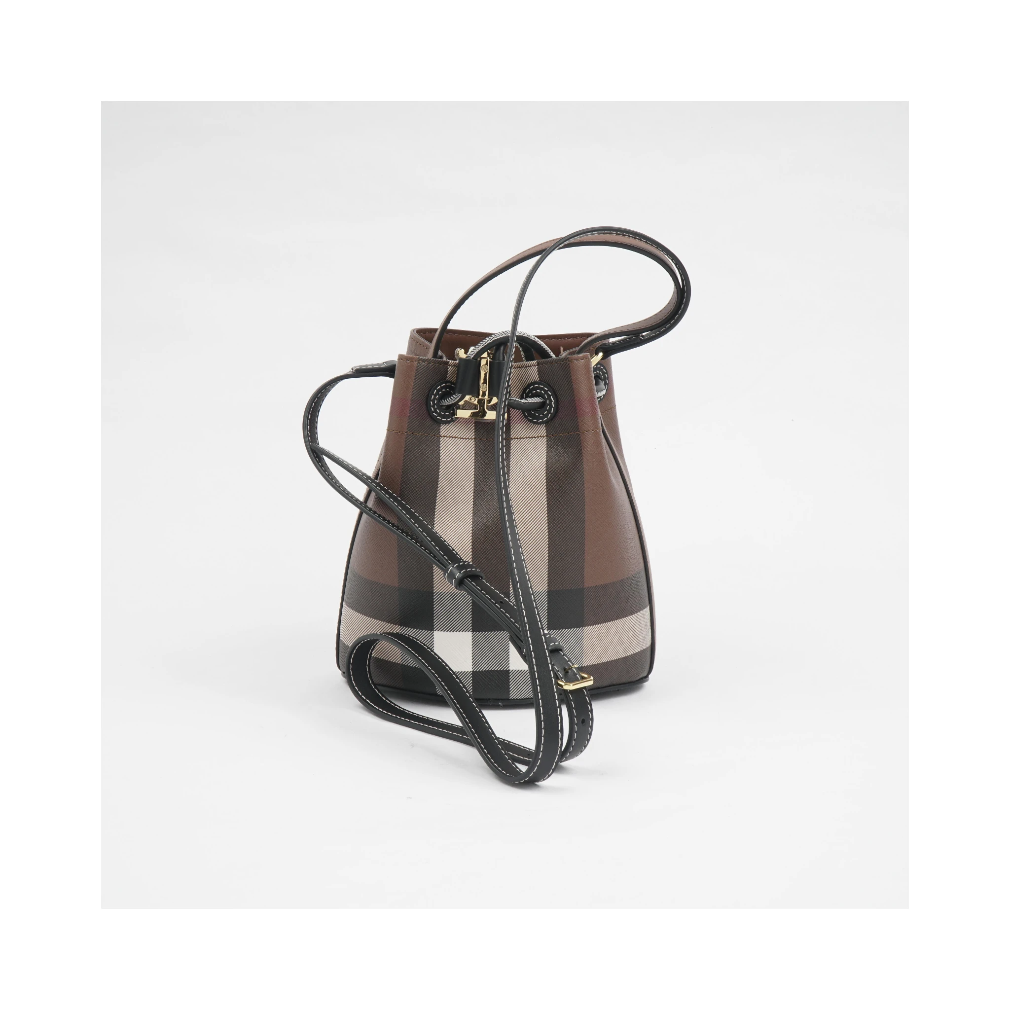 Mini Check Monogram Bucket Bag In Brown