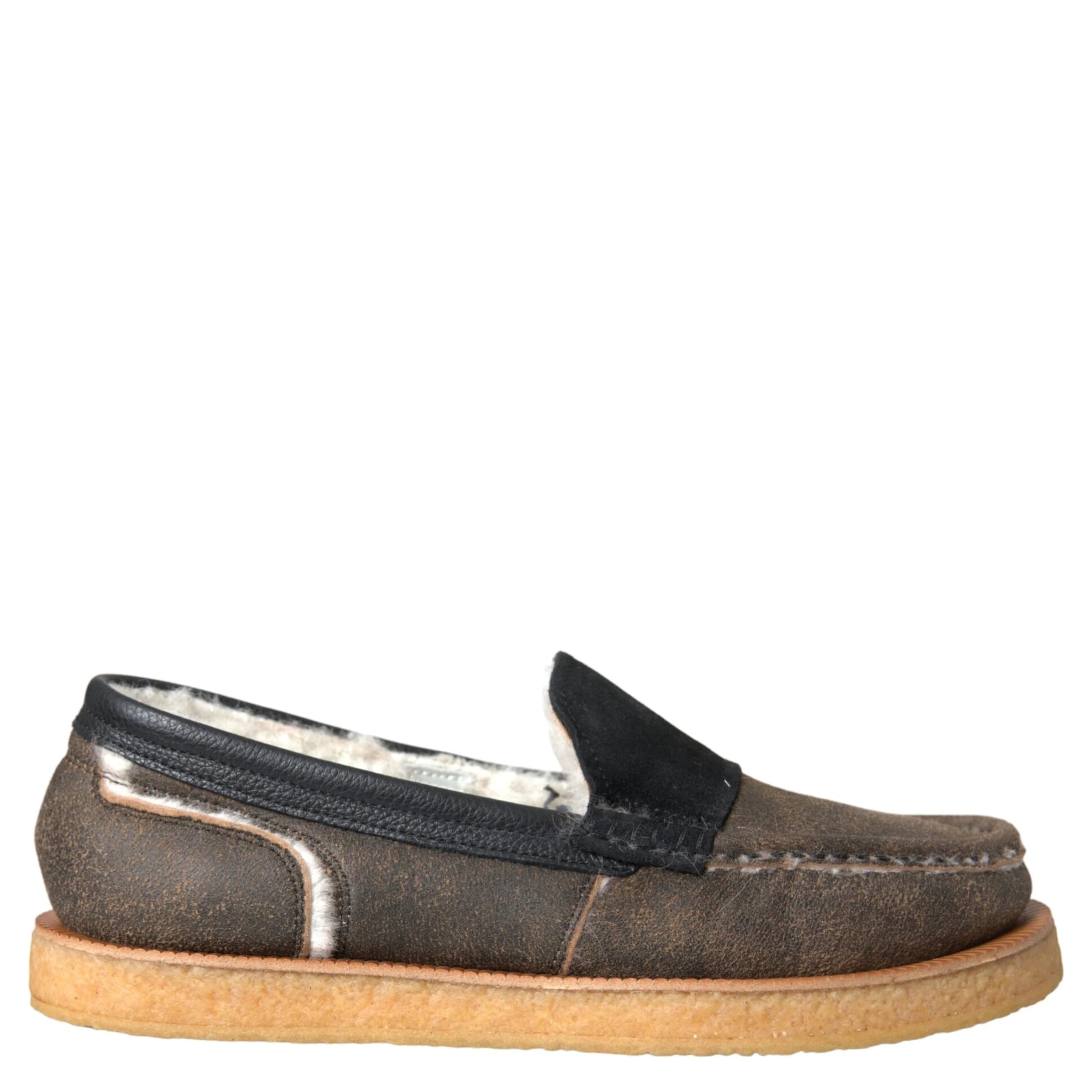 Brown Black Fur Leather Loafers Men Shoes