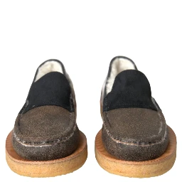 Brown Black Fur Leather Loafers Men Shoes