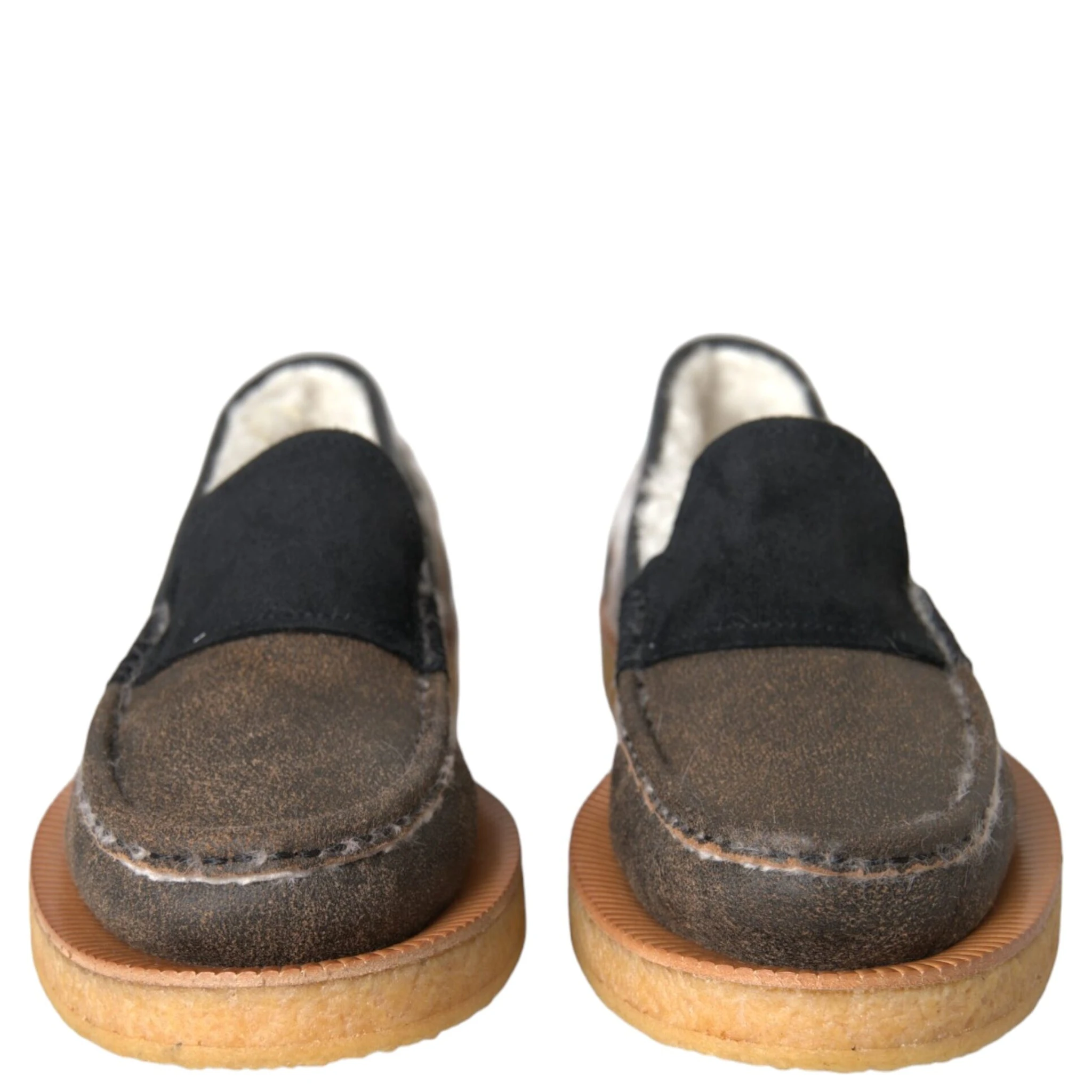 Brown Black Fur Leather Loafers Men Shoes