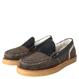 Brown Black Fur Leather Loafers Men Shoes