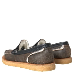 Brown Black Fur Leather Loafers Men Shoes