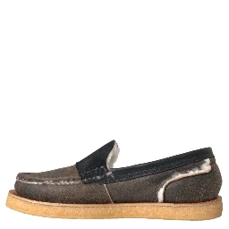 Brown Black Fur Leather Loafers Men Shoes