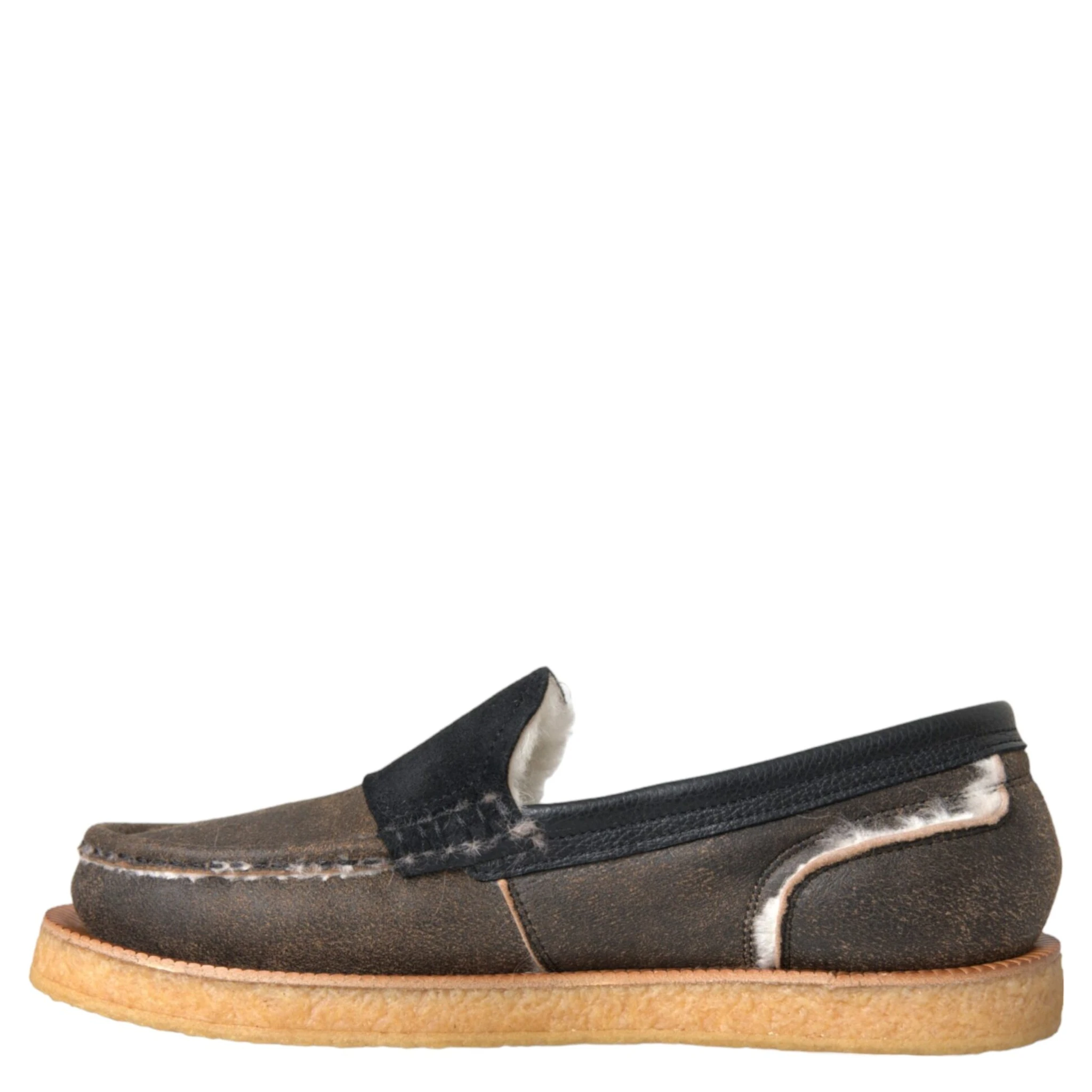 Brown Black Fur Leather Loafers Men Shoes