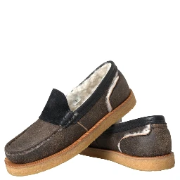 Brown Black Fur Leather Loafers Men Shoes