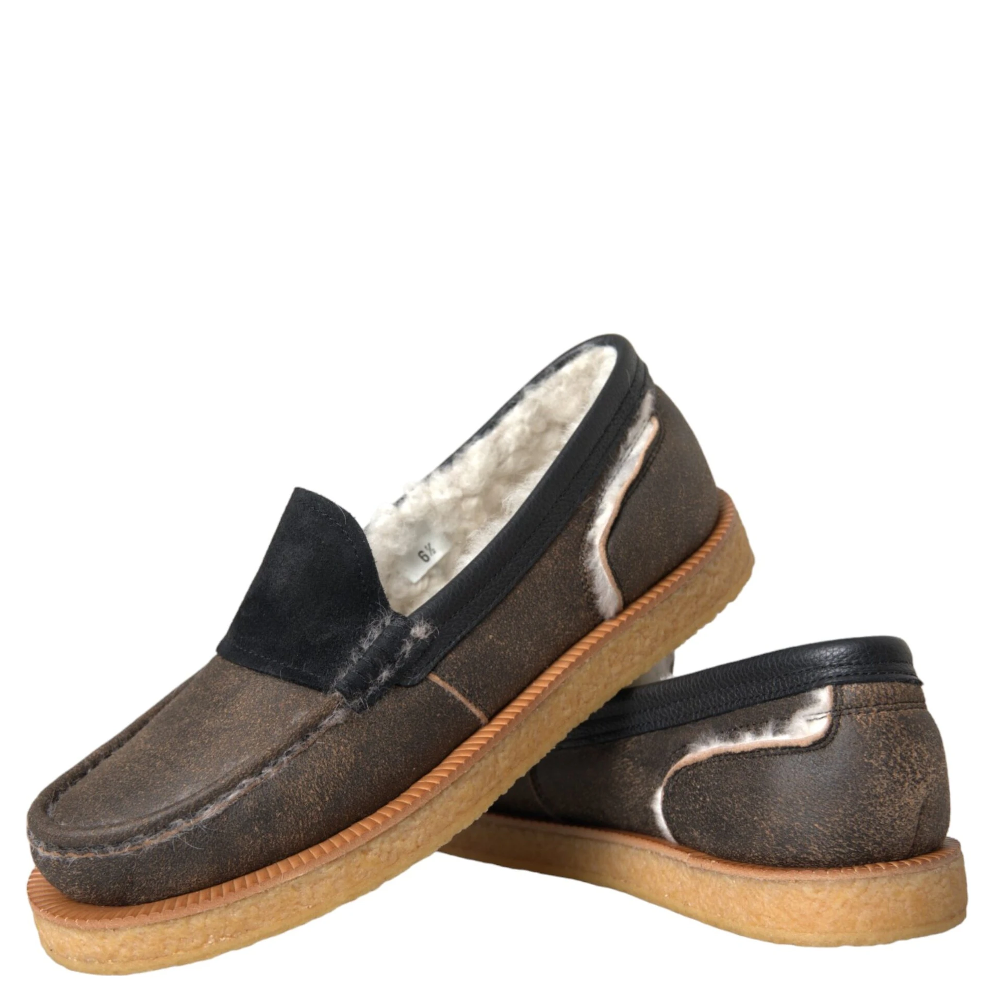 Brown Black Fur Leather Loafers Men Shoes