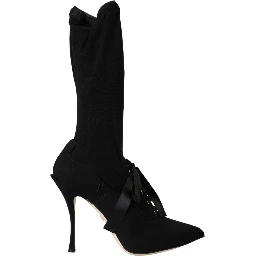 Black Stiletto Heels Mid Calf Boots Shoes