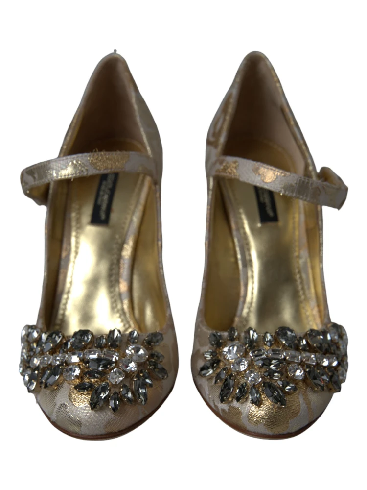 Gold Jacquard Crystal Mary Janes Pumps Shoes alternative