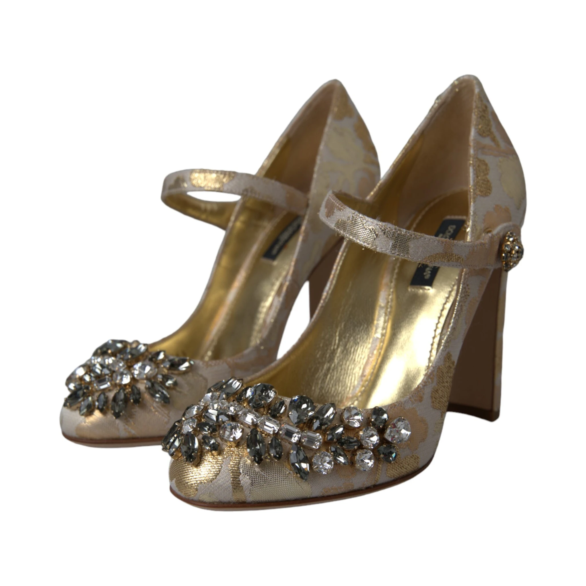 Gold Jacquard Crystal Mary Janes Pumps Shoes