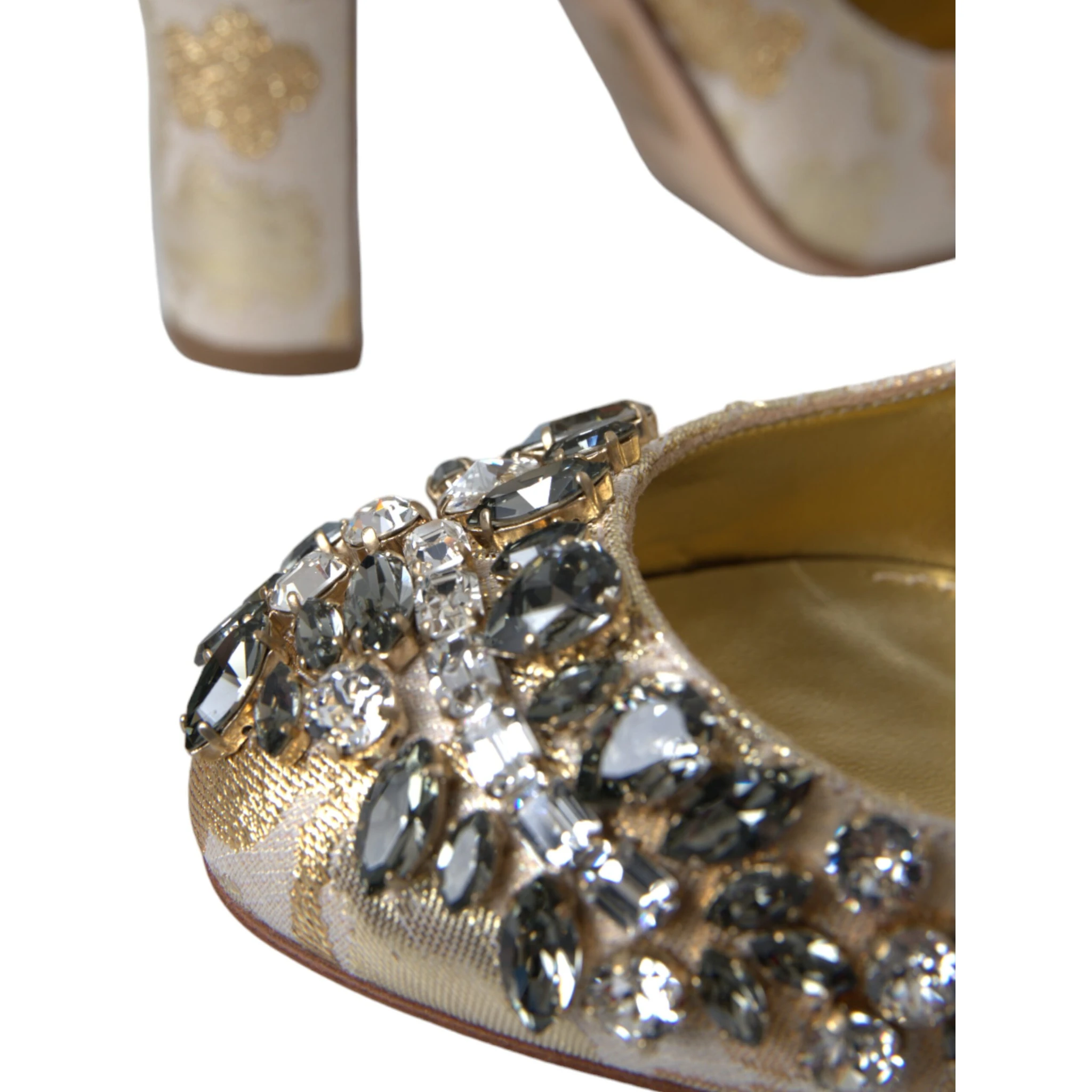 Gold Jacquard Crystal Mary Janes Pumps Shoes