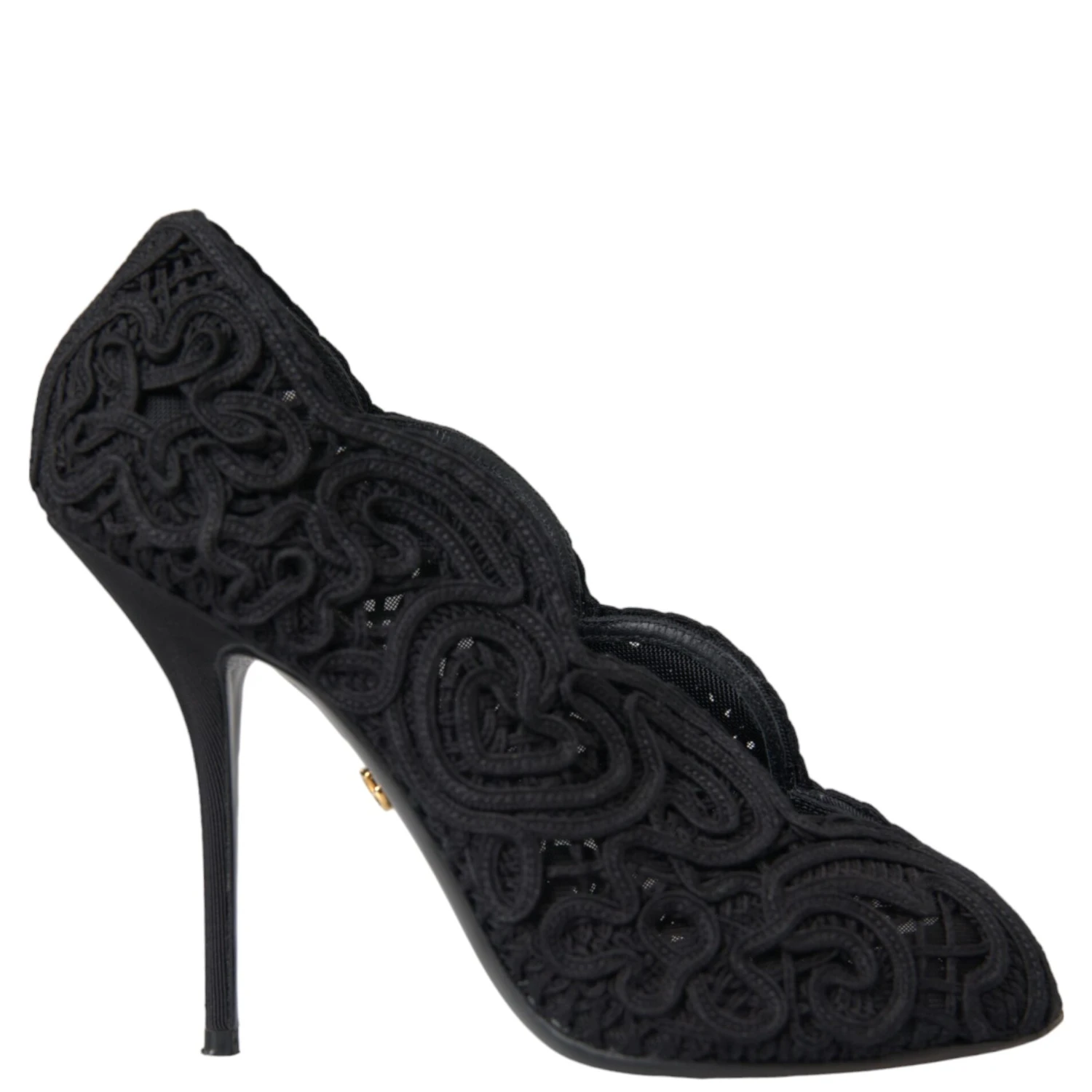 Black Cordonetto Ricamo Pump Open Toe Shoes