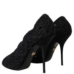 Black Cordonetto Ricamo Pump Open Toe Shoes