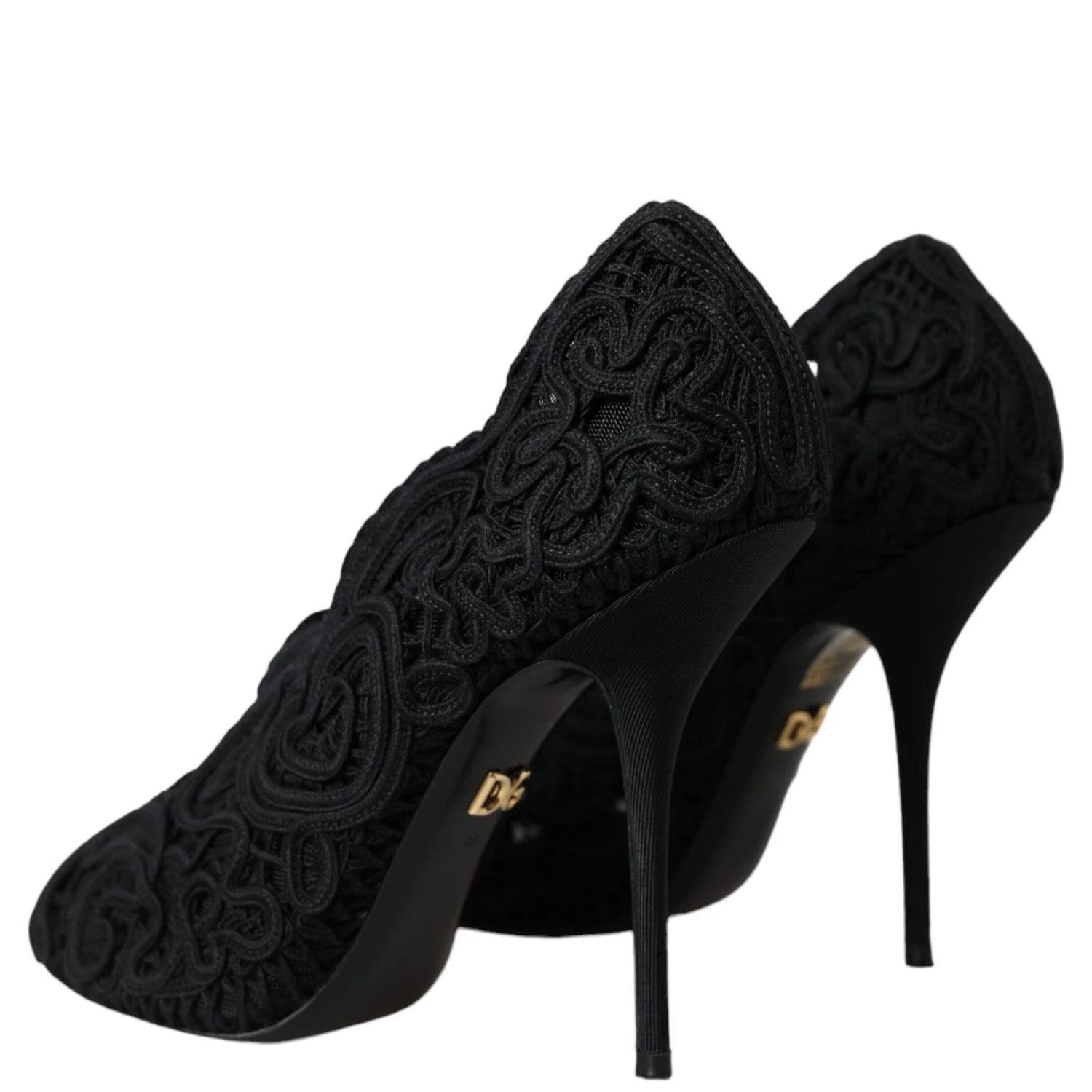 Black Cordonetto Ricamo Pump Open Toe Shoes