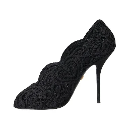 Black Cordonetto Ricamo Pump Open Toe Shoes