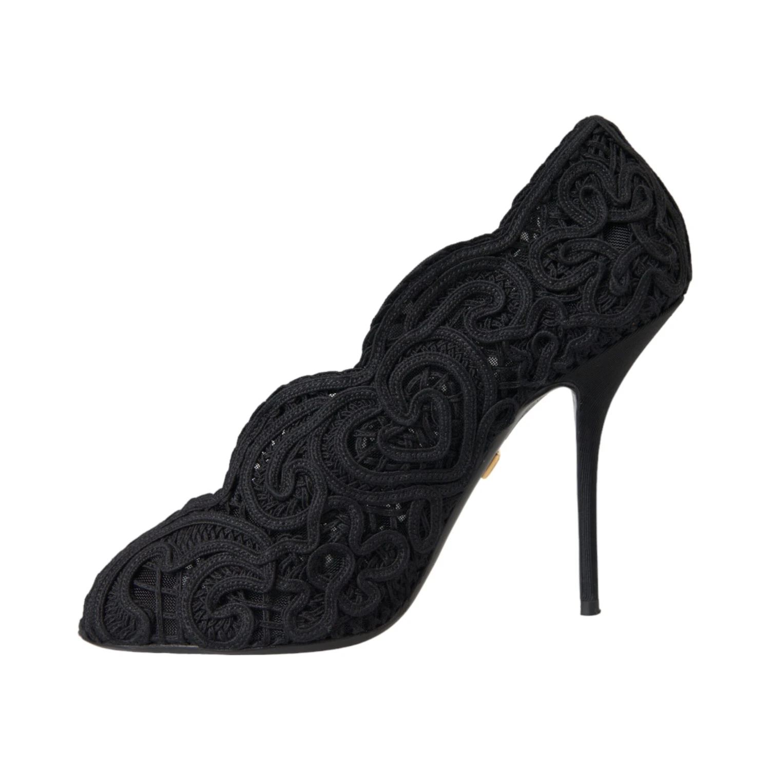 Black Cordonetto Ricamo Pump Open Toe Shoes