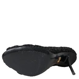 Black Cordonetto Ricamo Pump Open Toe Shoes
