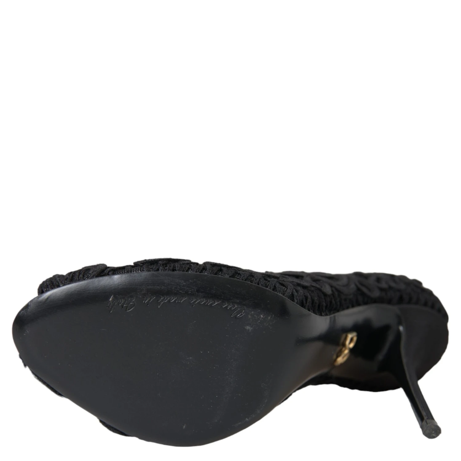 Black Cordonetto Ricamo Pump Open Toe Shoes