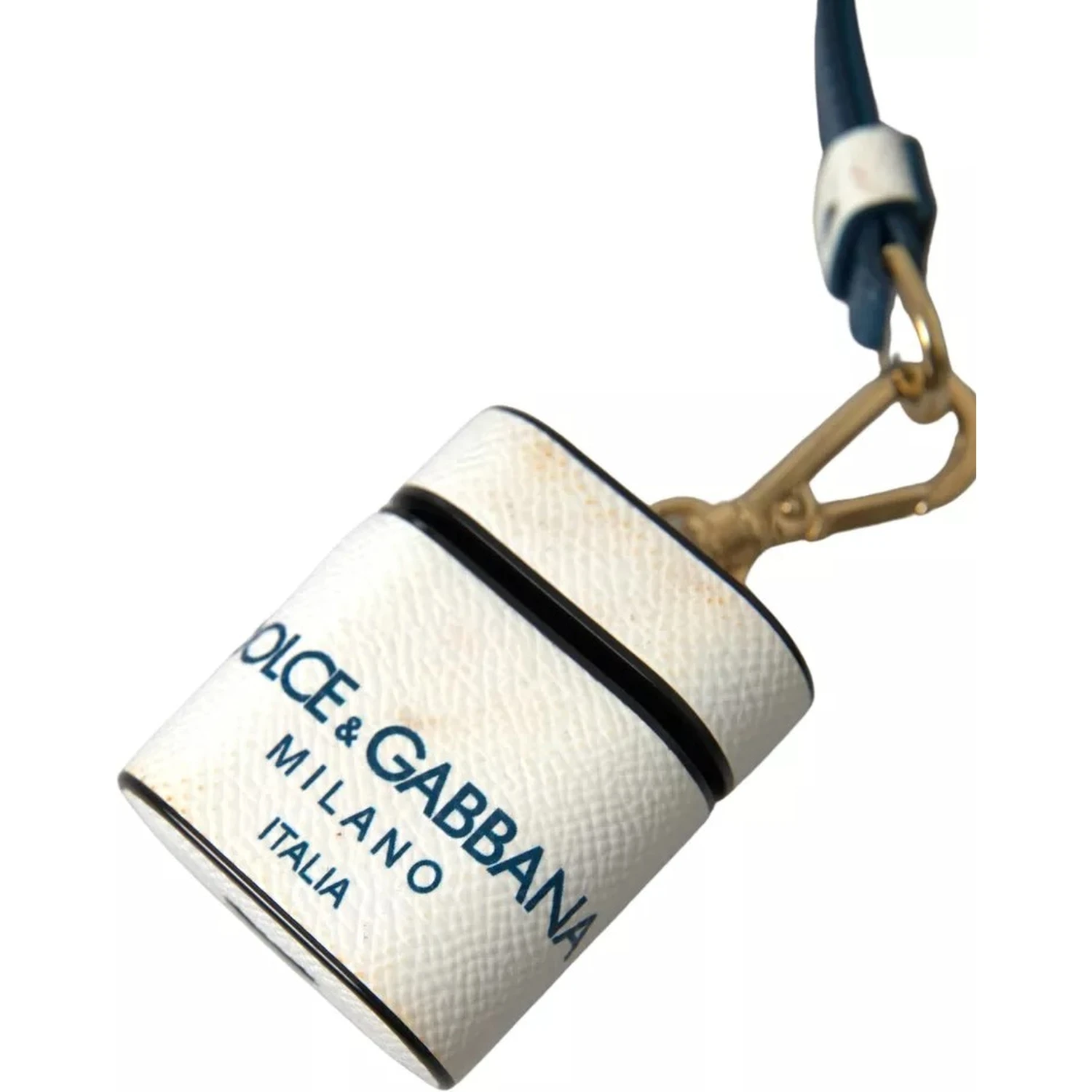 White Blue Calf Leather Logo Print Strap Airpods Case