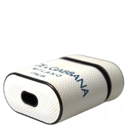 White Blue Calf Leather Logo Print Strap Airpods Case