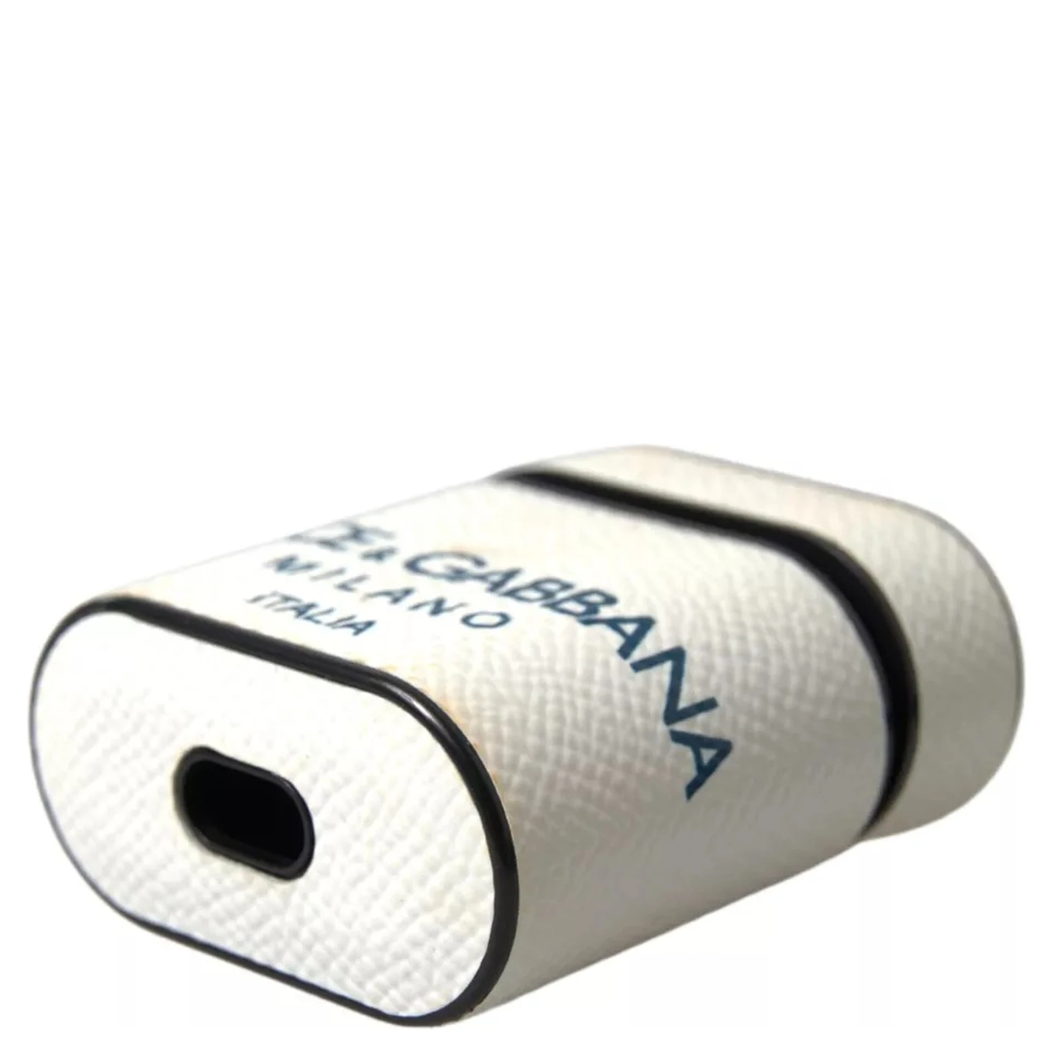 White Blue Calf Leather Logo Print Strap Airpods Case