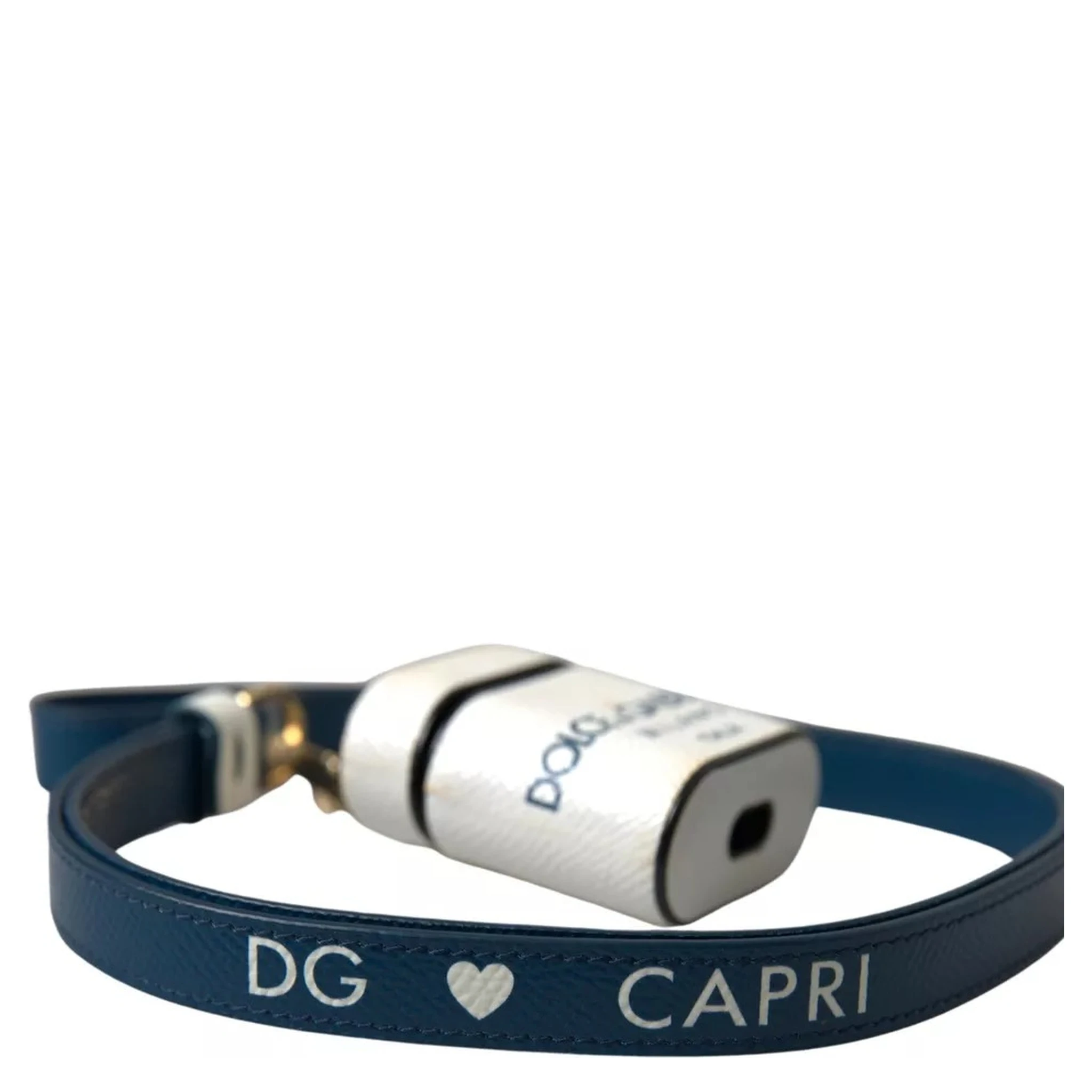 White Blue Calf Leather Logo Print Strap Airpods Case