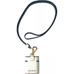 White Blue Calf Leather Logo Print Strap Airpods Case