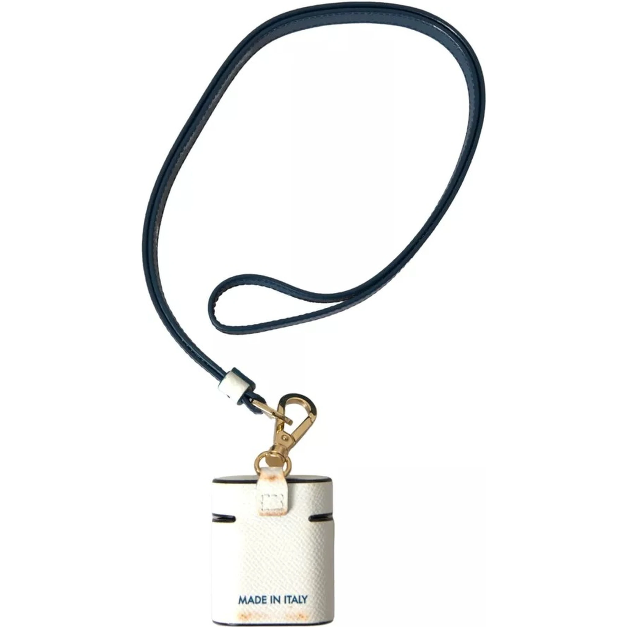 White Blue Calf Leather Logo Print Strap Airpods Case