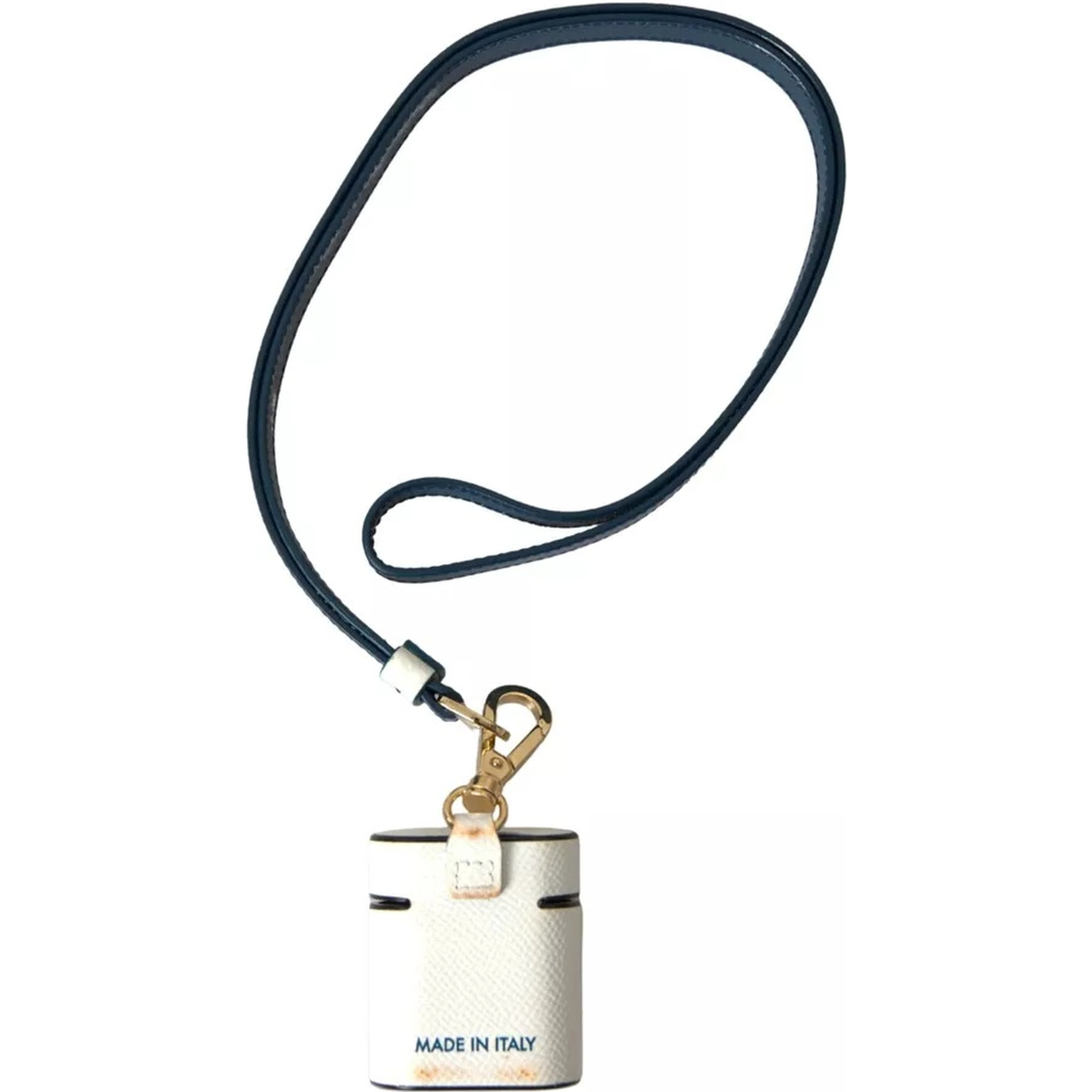 White Blue Calf Leather Logo Print Strap Airpods Case