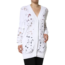 White Viscose Floral Cut Out Cardigan Sweater