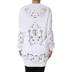 White Viscose Floral Cut Out Cardigan Sweater