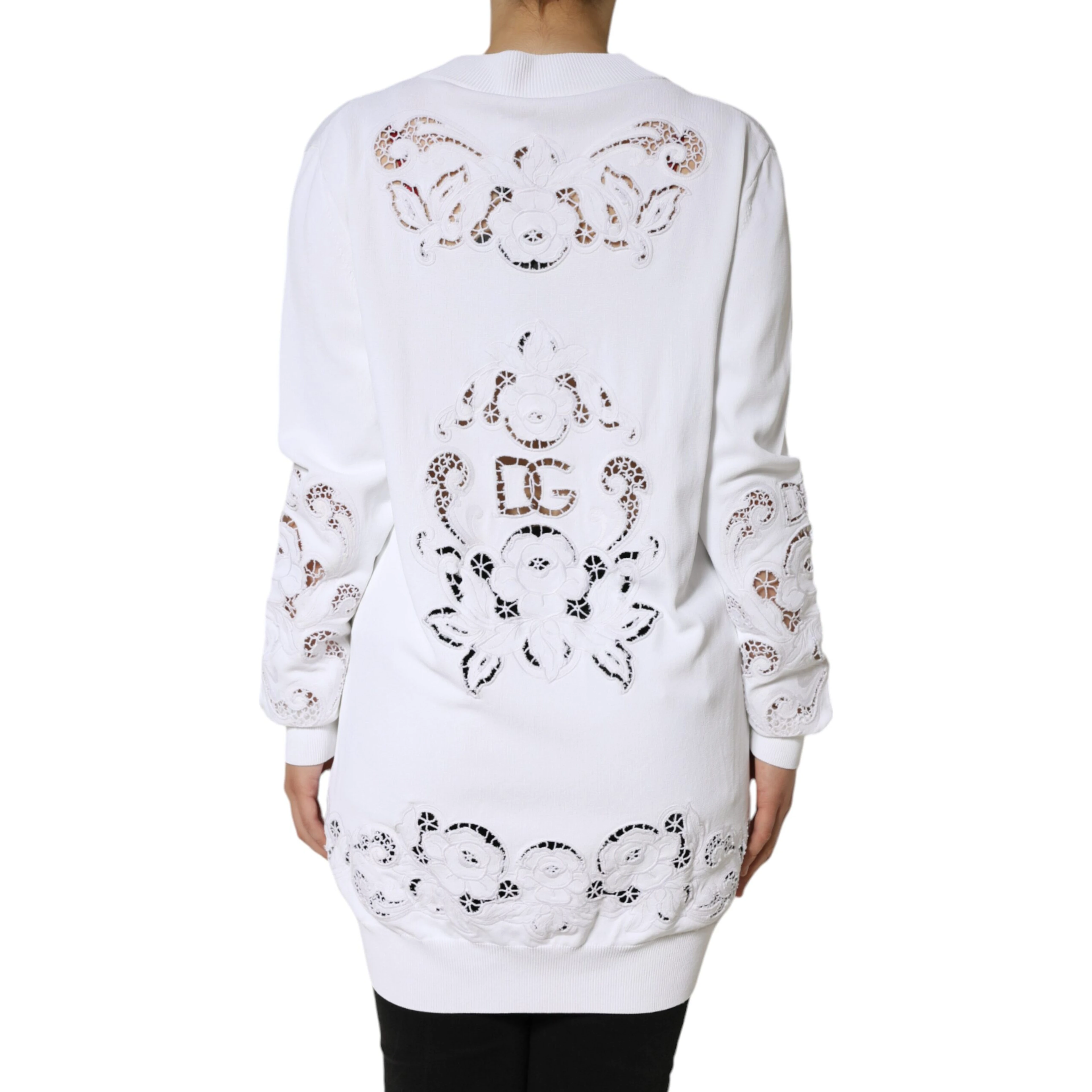White Viscose Floral Cut Out Cardigan Sweater