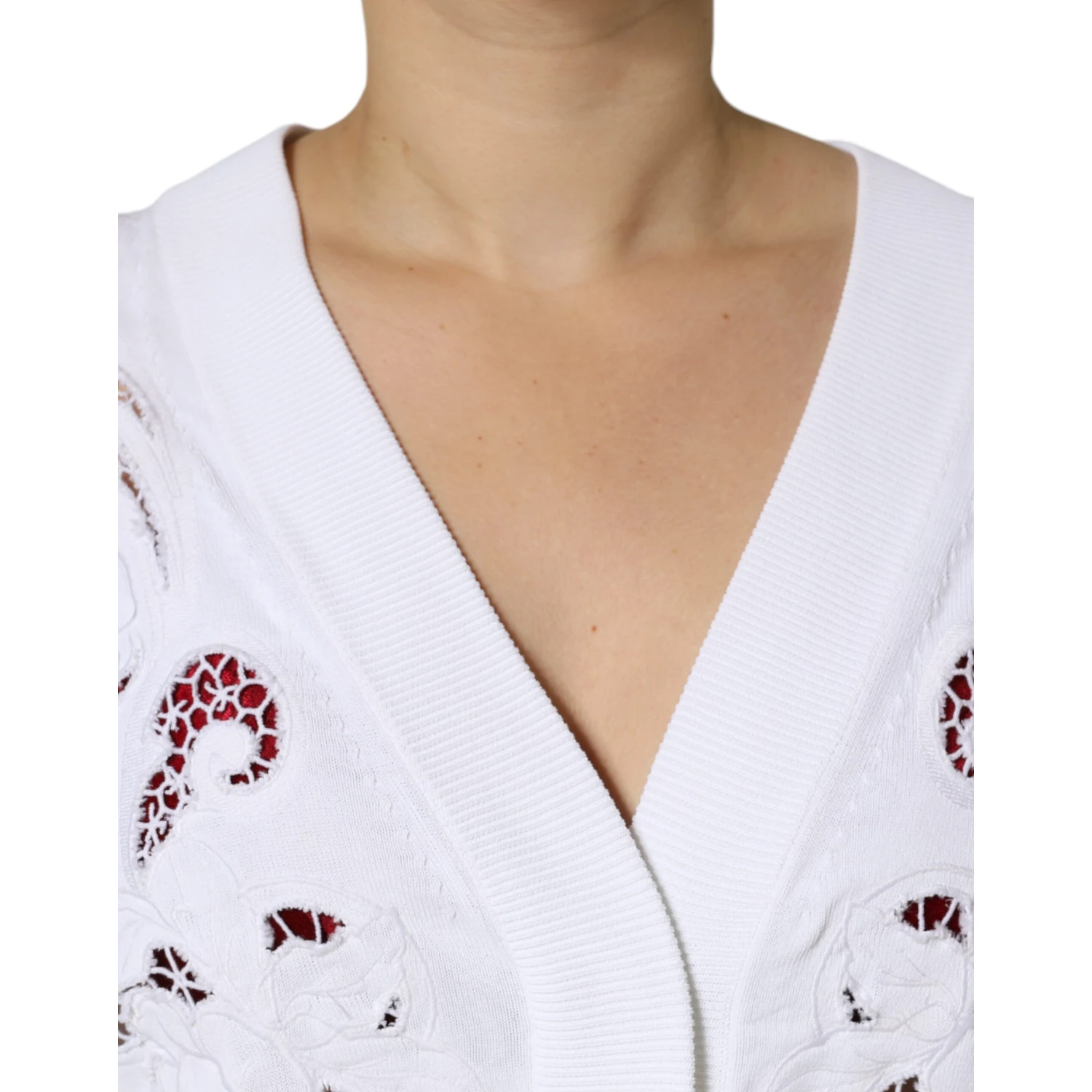 White Viscose Floral Cut Out Cardigan Sweater
