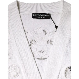 White Viscose Floral Cut Out Cardigan Sweater