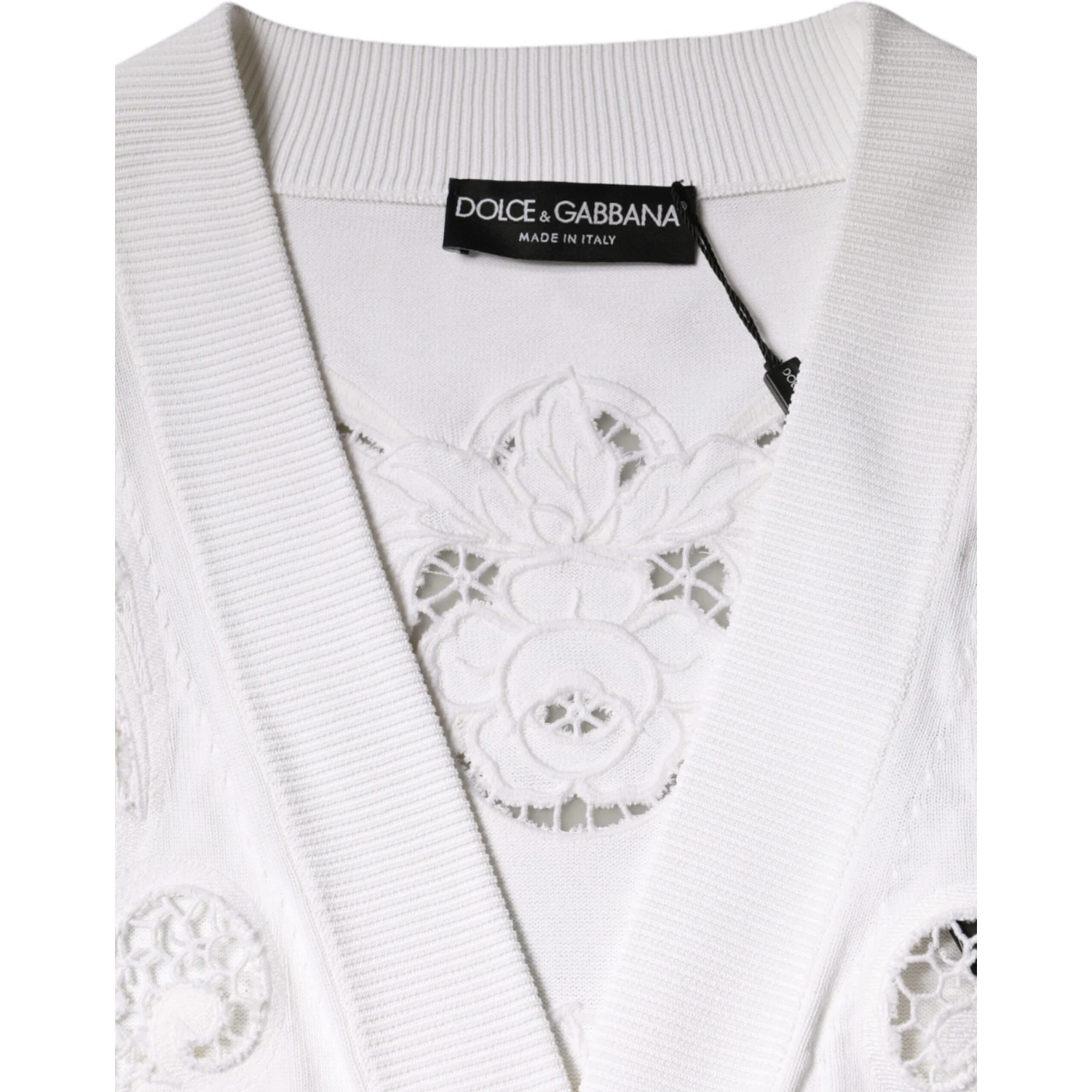 White Viscose Floral Cut Out Cardigan Sweater