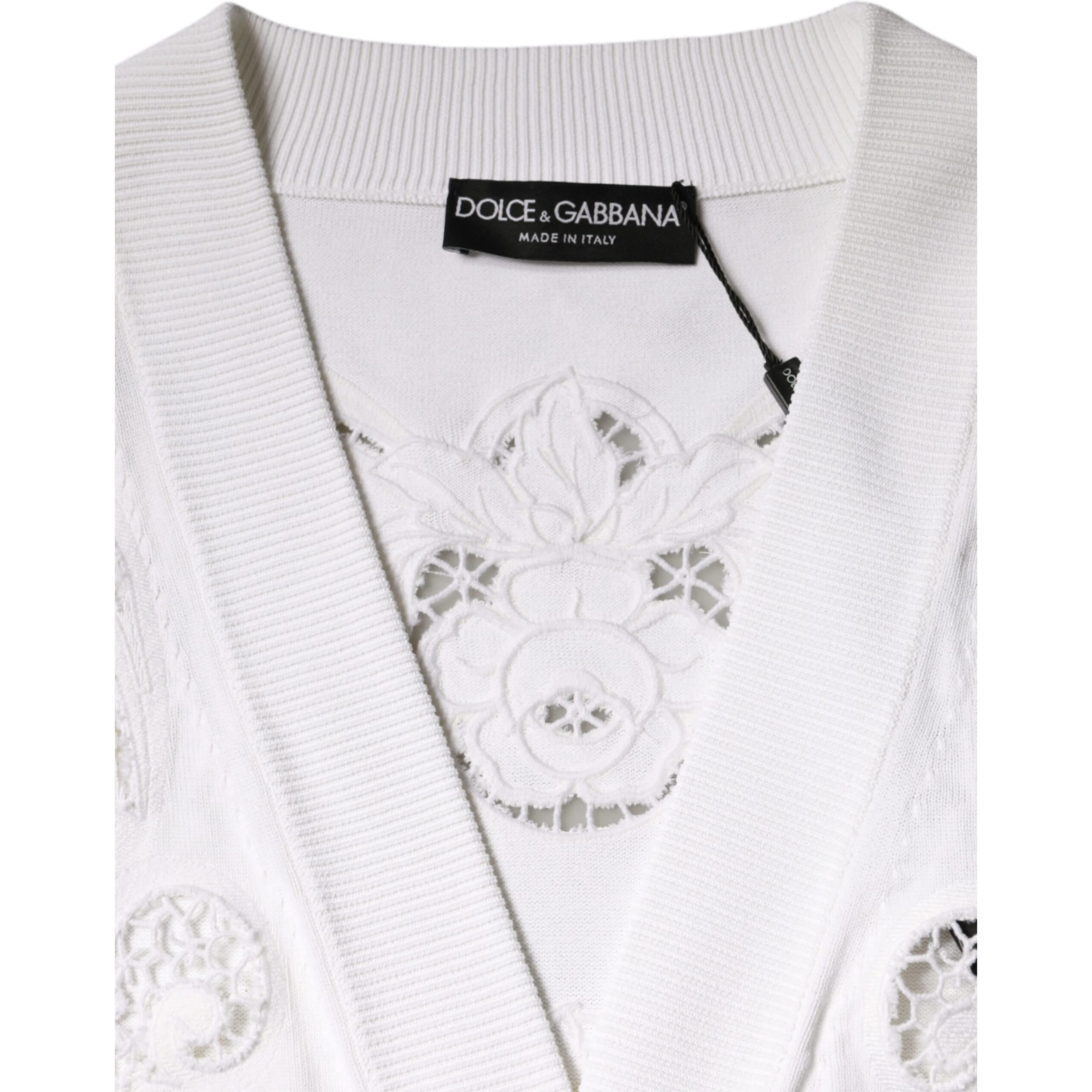 White Viscose Floral Cut Out Cardigan Sweater