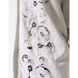 White Viscose Floral Cut Out Cardigan Sweater