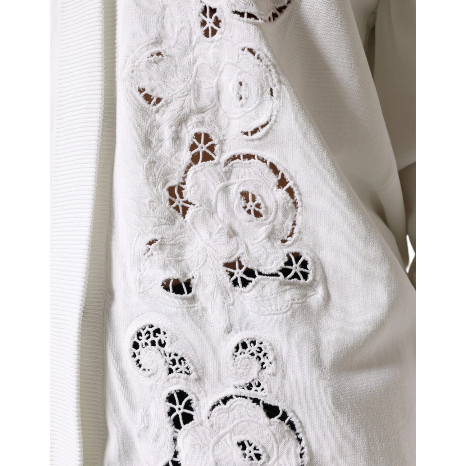White Viscose Floral Cut Out Cardigan Sweater