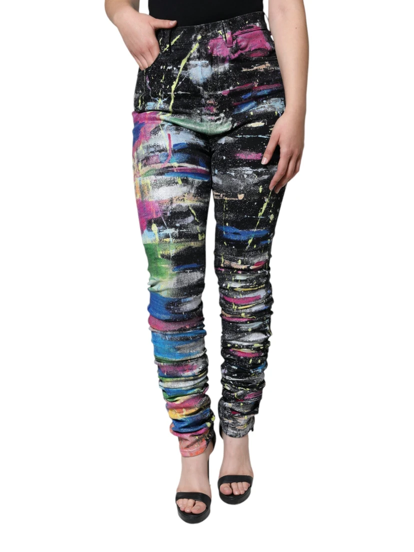 Multicolor Splatter Paint Cotton Skinny Denim Jeans