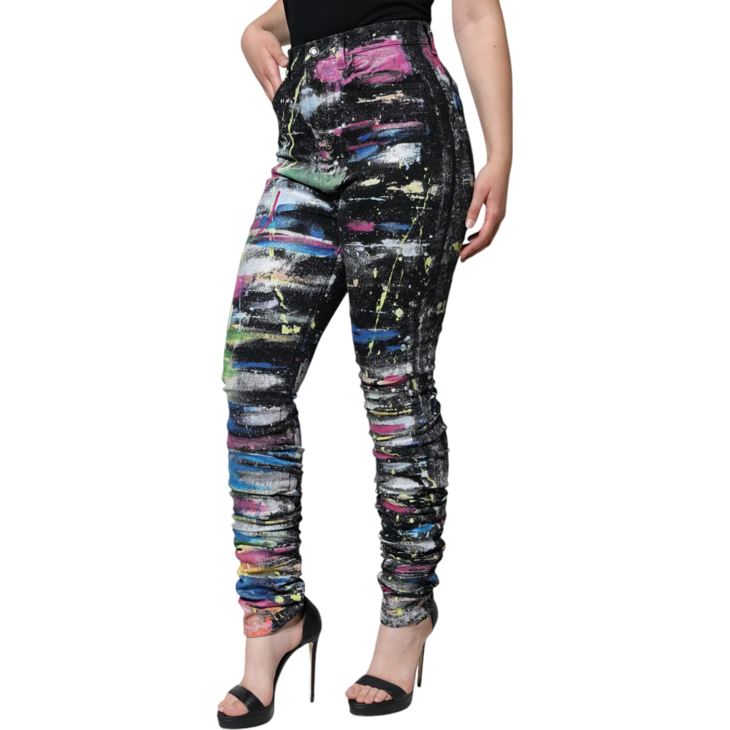 Multicolor Splatter Paint Cotton Skinny Denim Jeans