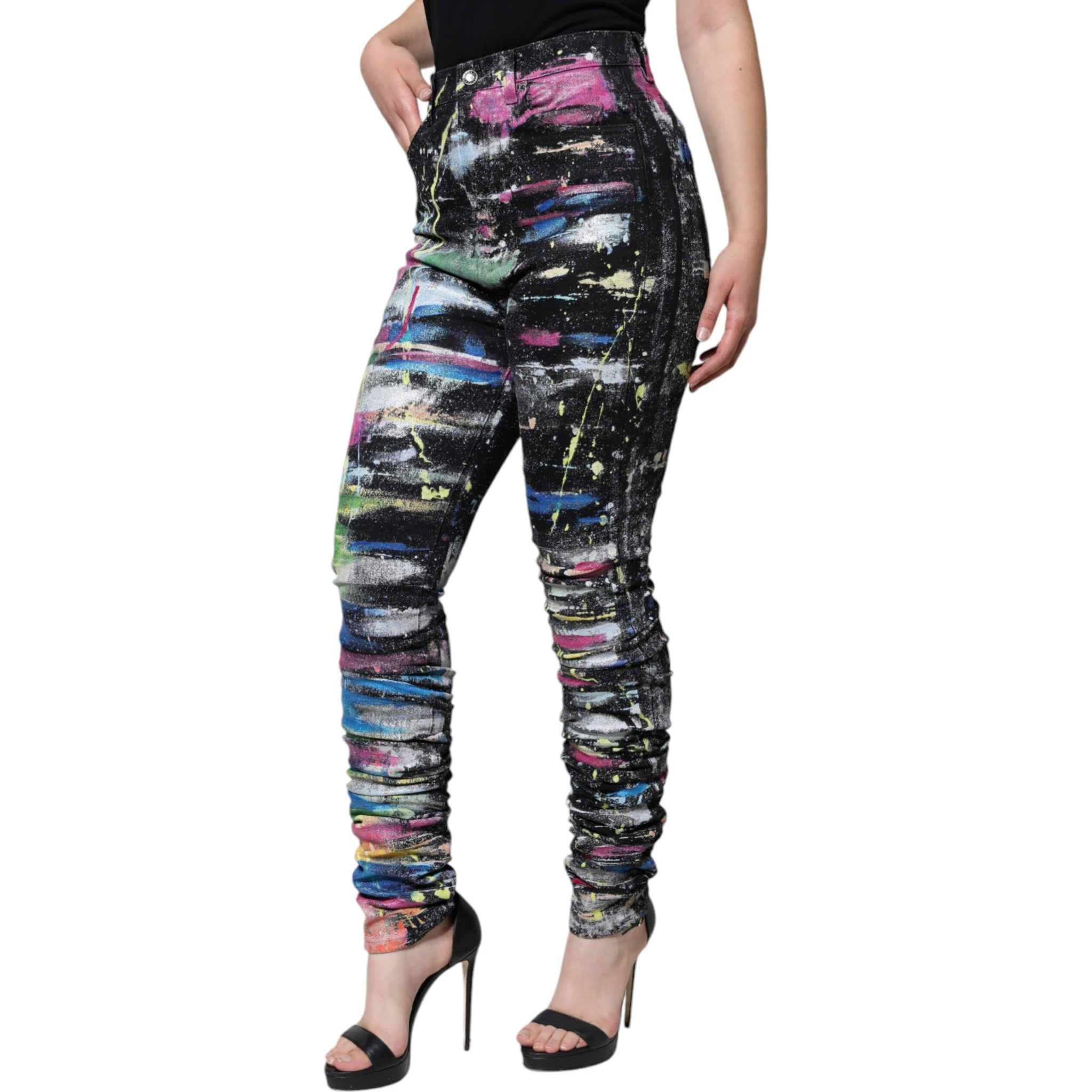 Multicolor Splatter Paint Cotton Skinny Denim Jeans