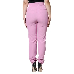 Pink Polyester High Waist Women Tapered Pants