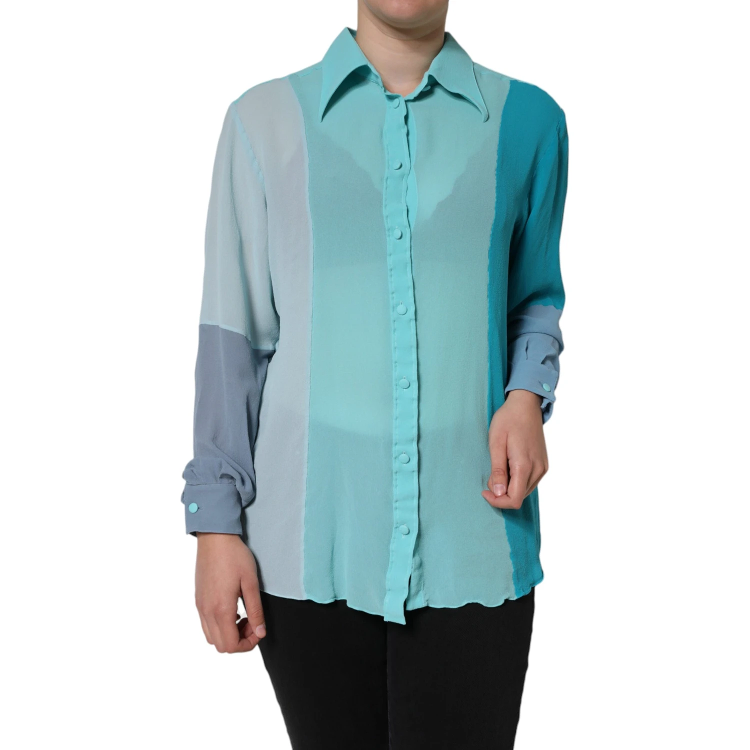 Multicolor Long Sleeve Button Blouse Top