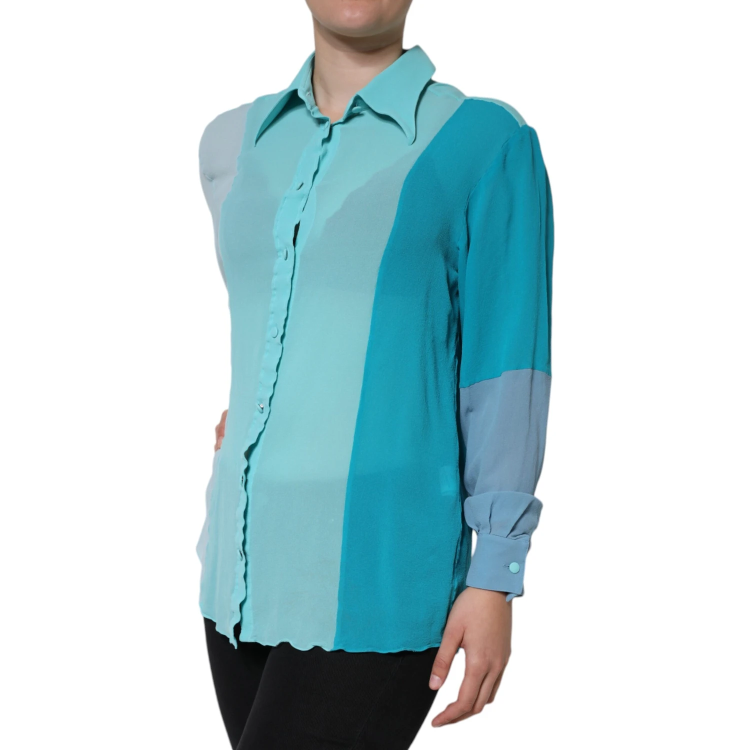 Multicolor Long Sleeve Button Blouse Top