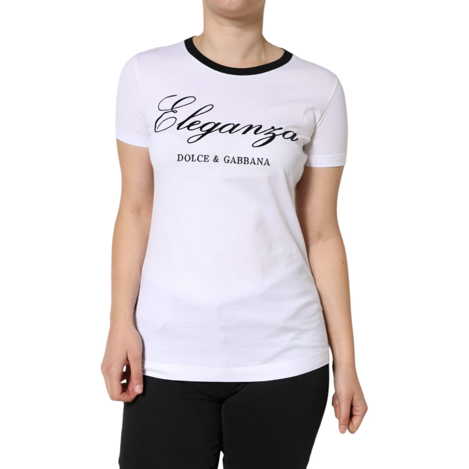 White Eleganza Print Cotton Short Sleeves T-shirt