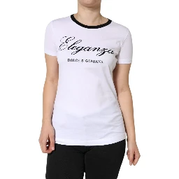 White Eleganza Print Cotton Short Sleeves T-shirt