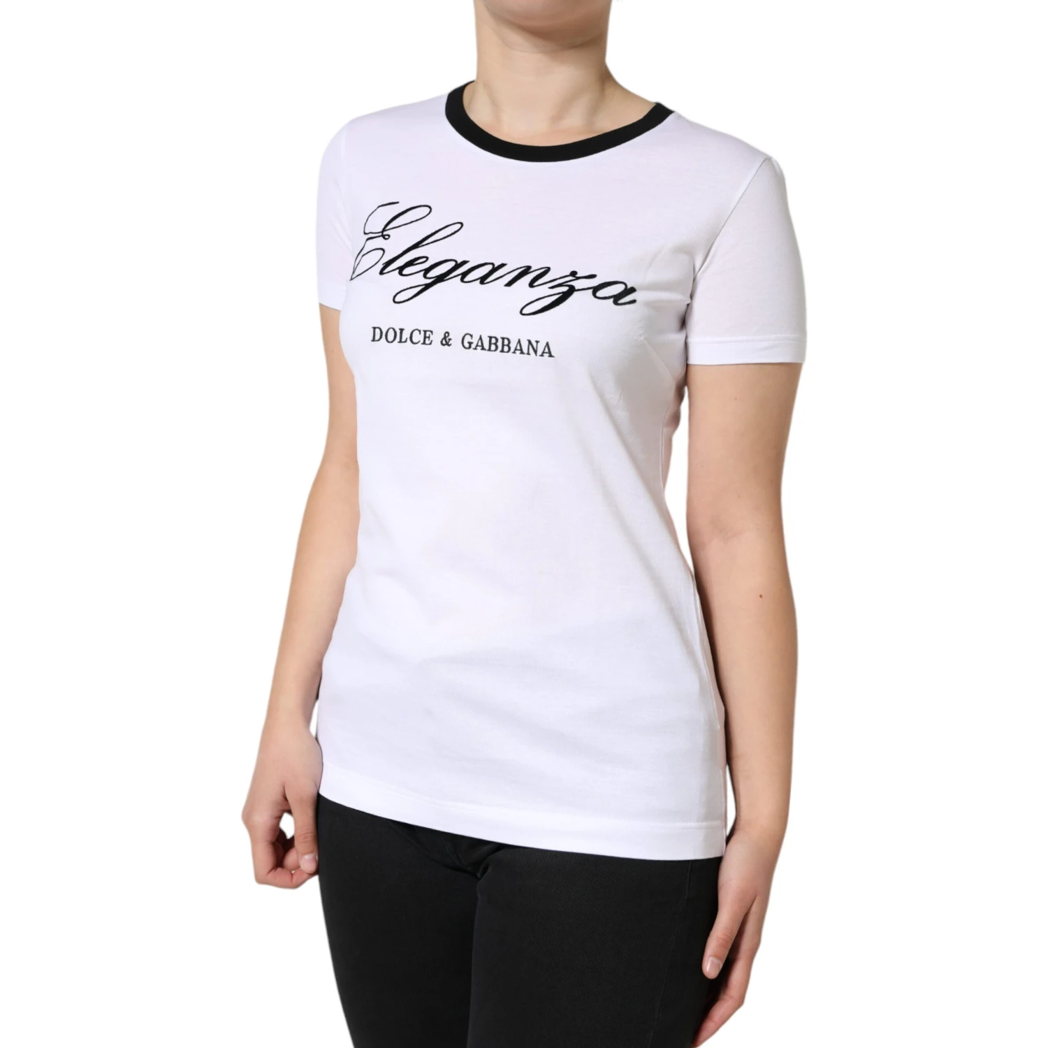 White Eleganza Print Cotton Short Sleeves T-shirt