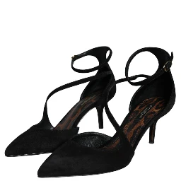 Black Suede Ankle Strap Pumps Heels Shoes