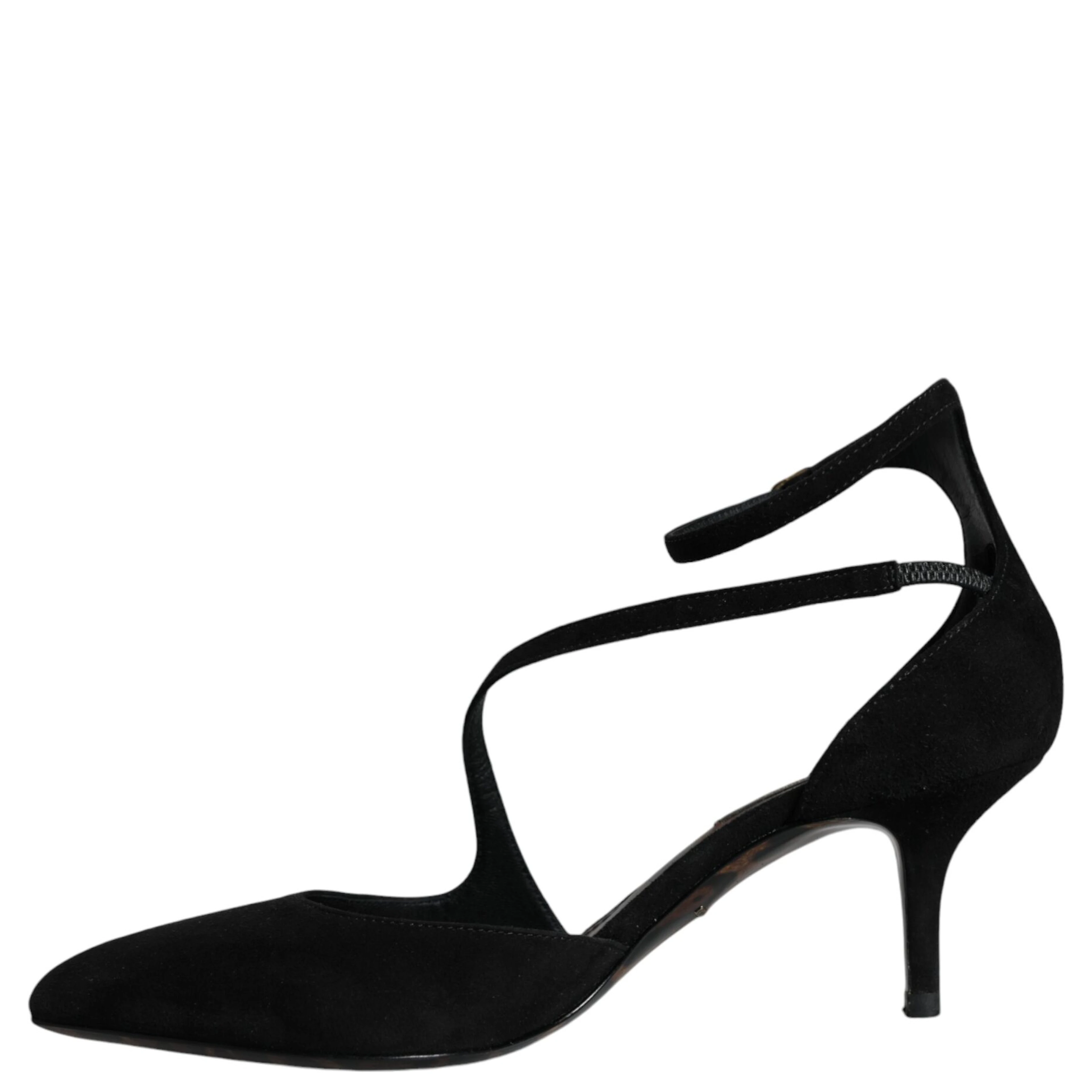 Black Suede Ankle Strap Pumps Heels Shoes